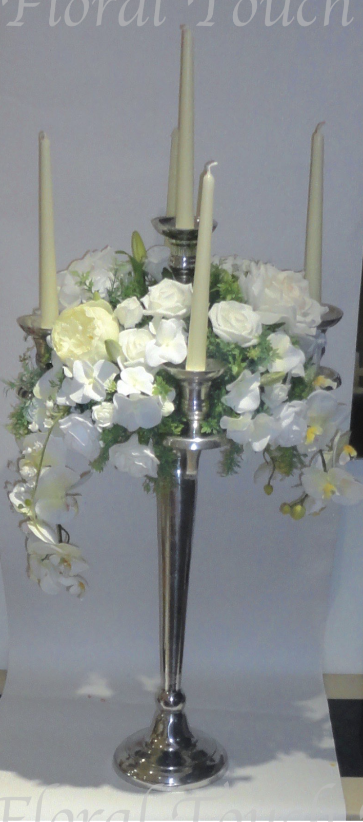Ivory elegant candelabra centrepiece, candelabra wreath, candelabra flowers, silk flowers for weddings